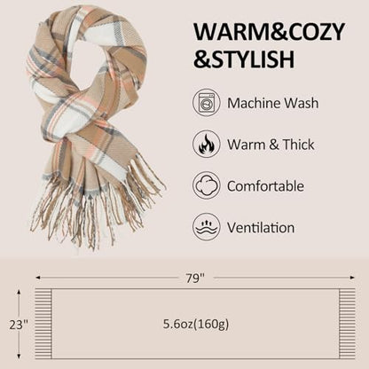 Loritta Winter Scarf for Women, Long Plaid Shawl Wraps Scarves Gifts - color: E-brown Beige Lattice