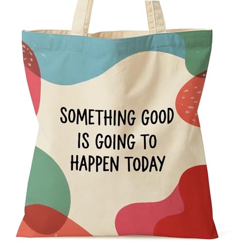 Motivation Canvas Tote Bag for Women Shopping Work Travel with Inner Pocket - color: Beige 09
