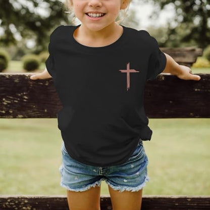 Jesus Shirt for Girls Christian Faith Tshirts Kids Cute Bible Verse Graphic Tees Inspirational God Religious Clothes - color: Black, size: 11-12 Years