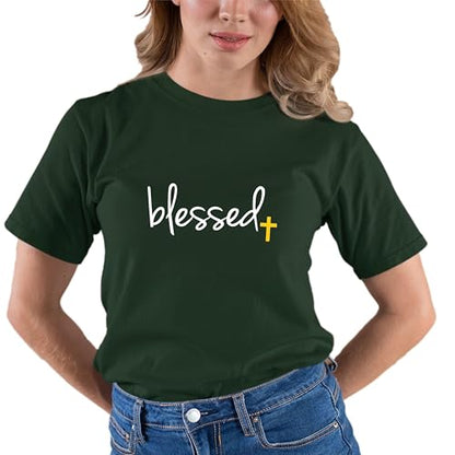Go All Out Adult Blessed Cross Jesus Christian Gift T-Shirt - color: Forest Green, size: XX-Large