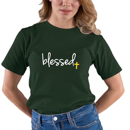 Go All Out Adult Blessed Cross Jesus Christian Gift T-Shirt - color: Forest Green, size: X-Large