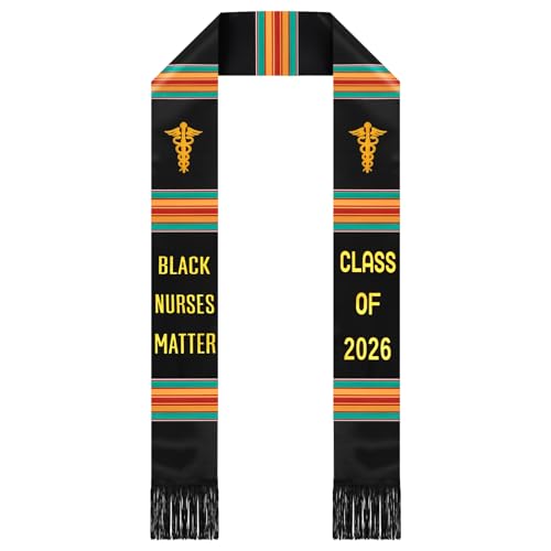 Geyoga Graduation Stole Kente Stole Black Authentic African Art 72" x 4.8" for Adult College Unisex Grads Celebrate - style: Black Nurses Matter