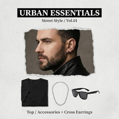3Pairs Cross Earrings Stud Set for Men Women Stainless Steel Black Silver Gold Tiny Cross Earring Aretes Mens Jewelry Minimalist Stud Earings Fashion Accessories