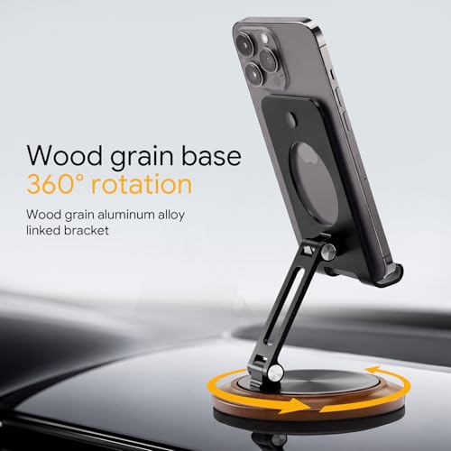Dual Folding Phone Desk Stand, Wood, Black - color: Black