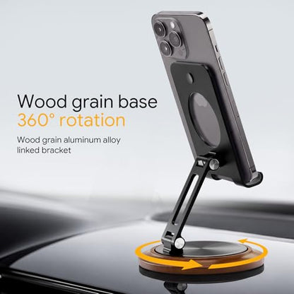 Dual Folding Phone Desk Stand, Wood, Black - color: Black