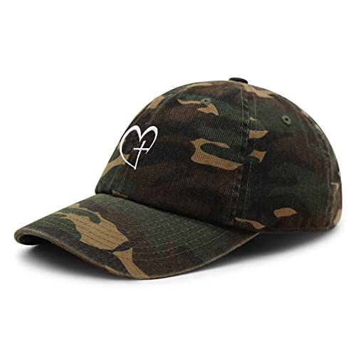 JPAK Heart and Cross Premium Dad Hat Embroidered Cotton Baseball Cap Christian Faith - color: Green Camo