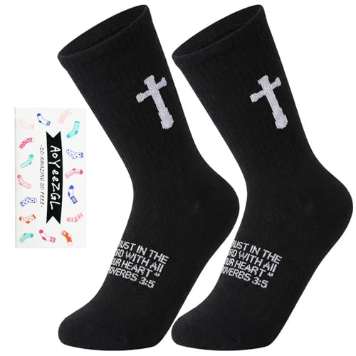 Unisex Cross Socks,Gifts for Christian On Easter and Christmas - color: Proverbs 3:5 - Black