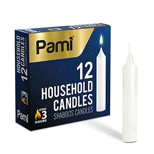PAMI Traditional Shabbat Taper Candles,Unscented,Paraffin,3 Hr Burn,12-Pack - style: Box of 12
