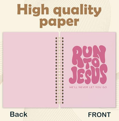 Pink Christian Spiral Notebook, Run to Jesus Bible Verse Journal, Religious Scripture Journals for Writing, Bible Notebooks for Note Taking, Church Notes Journal, 5.5x8.3 Inch - color: God-Pink