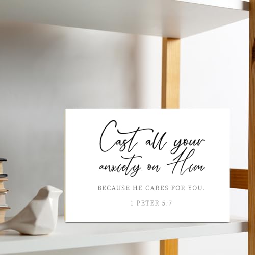 Christian Desk Decor - Cast All Your Anxiety On Him 1 Peter 5 : 7, Wood Sign Bible Verses Wall Decor, Religious Inspirational Gifts For Women Men Prayer, Christian Decor For Home Office Living Room - style: 1 Peter 5 : 7