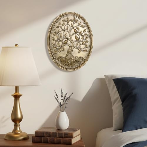 Tree of Life Wall Art Framed Hanging Plaque with Three Relief Birds - color: Tree of Life