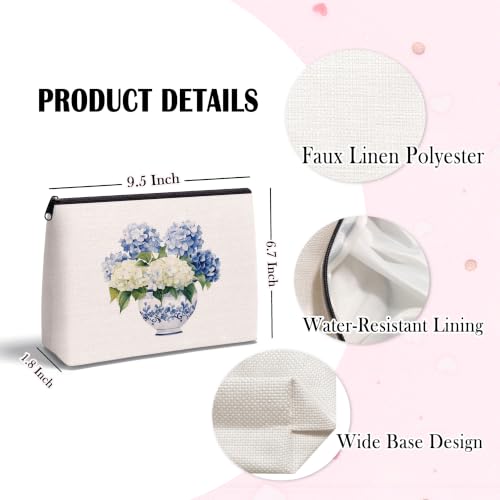 Chinoiserie Blue and White Hydrangea Zipper Makeup Bag for Women - color: Chinoiserie