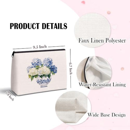 Chinoiserie Blue and White Hydrangea Zipper Makeup Bag for Women - color: Chinoiserie