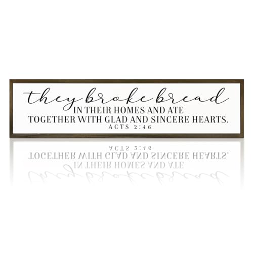Christian Signs for Home Decor, Dining Room Decors, Kitchen Decoration for Shelf, Wall Decor Art, Decorative Wooden Table Signs, They Broke Bread in Their Homes Sign 17.8x4x1.2 inches - color: Religion Sign 09