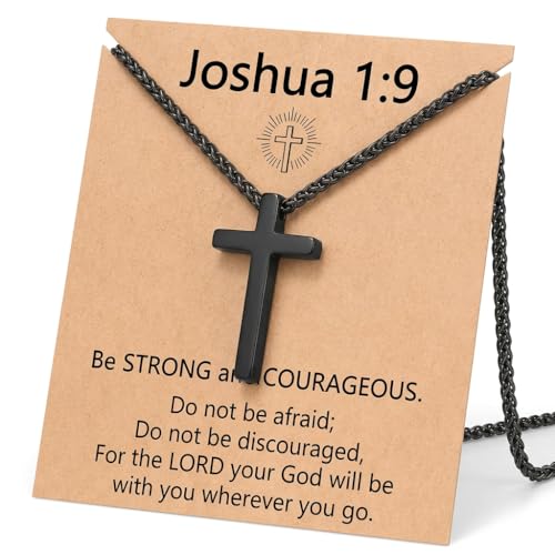 Stainless Steel Cross Necklace for Men, Philippians 4:13/Joshua 1:9/Isaiah 41:10 Scripture Pendant - Religious Baptism & Confirmation Gift for Husband,Teens 13+,Him - style: Joshua 1:9