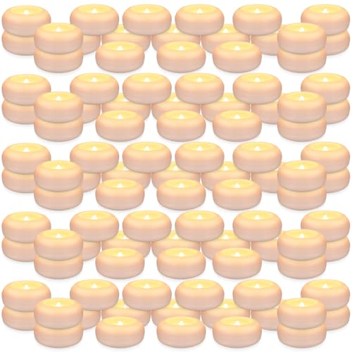 100 Pack 2 Inch Flameless LED Floating Candles, Battery Operated White Tealights with Realistic Flickering Flame, Waterproof for Cylinder Vases, Wedding Centerpieces, Pool, Party & Holiday Decor - color: 100-White