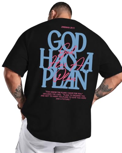 KUYIGO Men's Christian Faith Graphic T Shirt Scripture Crewneck Tee - color: Black, size: Medium