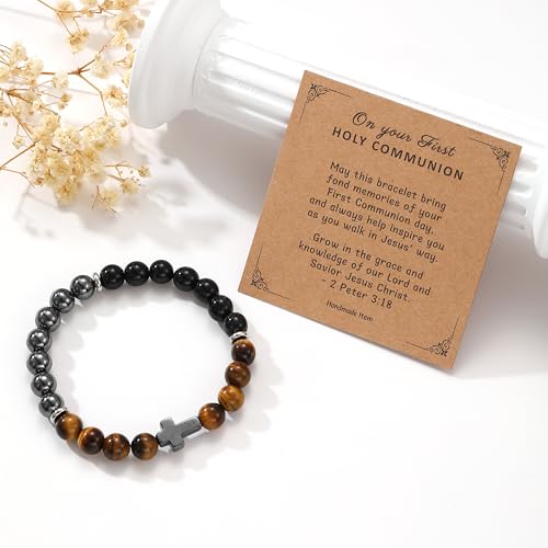 Cross Bracelet Gifts for Boys Girls, Baptism Communion Confirmation Birthday Christmas Valentines Graduation Gifts for Son Grandson Nephew Brother Niece - color: First Communion