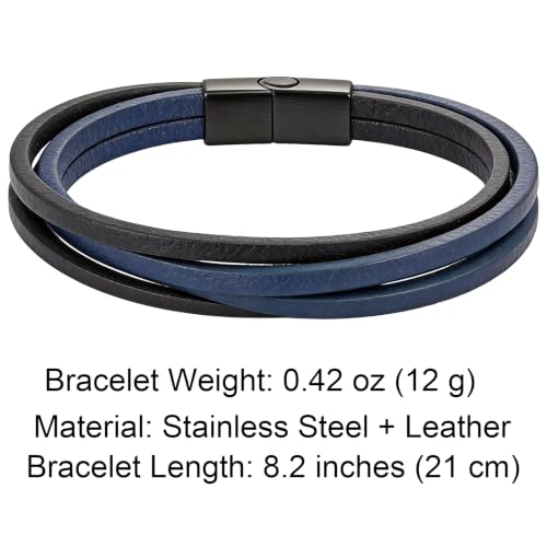 Kim Carrey Italian Handmade Leather Bracelets for Men - color: Black Blue, size: 8.2"