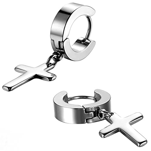 Stainless Steel Cross Earrings Set for Men Women Dangle Hinged Men Women Earrings Silver Gold Black - color: 1 pair - Silver