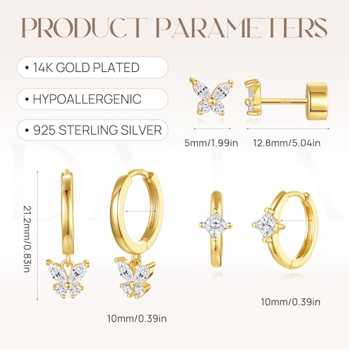 Angelady Gold Hoop Earrings Set for Women, Dainty 14K Gold Plated Flower Moon Cross Dangle Earrings, Hypoallergenic Huggie Hoop Earring Stacks, Stud Earrings for Women Trendy Jewelry Gift - color: Butterfly Earrings
