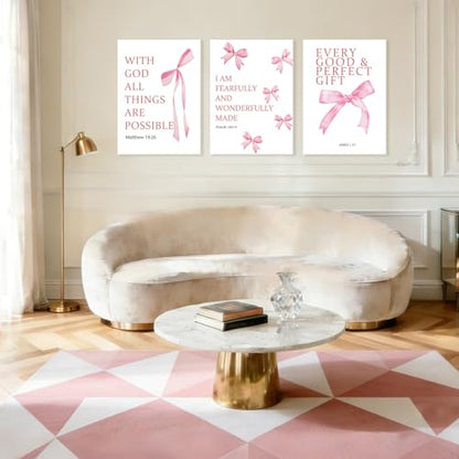 NCCXNCC 3Pcs Coquette Pink College Style Bow Canvas Wall Art 12x16 Inch - color: Bible Pink Bow, size: 12×16inch