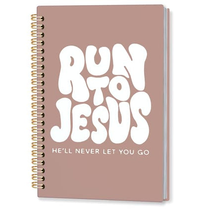 KRHFG Retro Brown Christian Spiral Notebook, Run to Jesus Bible Verse Journal, Religious Scripture Journals for Writing, Bible Notebooks for Note Taking, Church Notes Journal, 5.5x8.3 Inch - color: God-Retro Brown