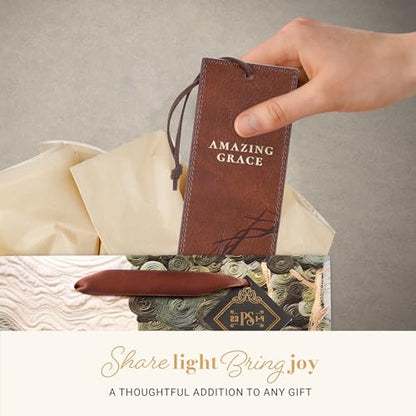 Christian Art Gifts Premium Faux Leather Scripture Bookmark: Amazing Grace - color: Brown Crown of Thorns/Amazing Grace