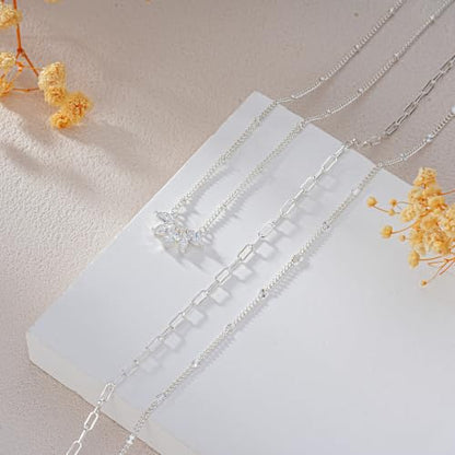 3PCS Gold Silver Layered Necklaces for Women Trendy - color: Silver&Flower