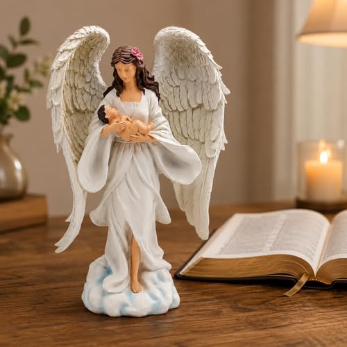 12.6 Inch Guardian Angel Figurine Holding Baby Figurine - size: 12.6 inch