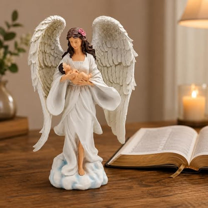 12.6 Inch Guardian Angel Figurine Holding Baby Figurine - size: 12.6 inch