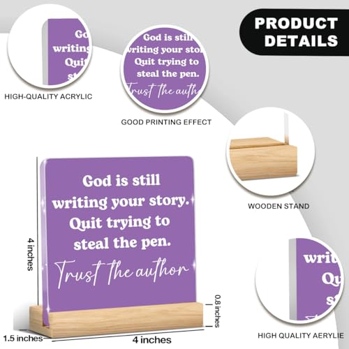 Purple Home Office Decor,Christian Decor,Christian Scripture Bible Verse Acrylic Sign for Home Office Prayer Room Tabletop Shelf - color: God Is Still Writing Your Story. Quit Trying To Steal The Pen. Trust The Author