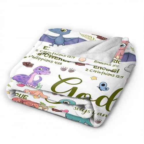 Dinosaur Christian Gift Blanket, God Says I Am Bible Verse Throw 40"x50" - color: Bible-dinosaur, size: 40"x50"