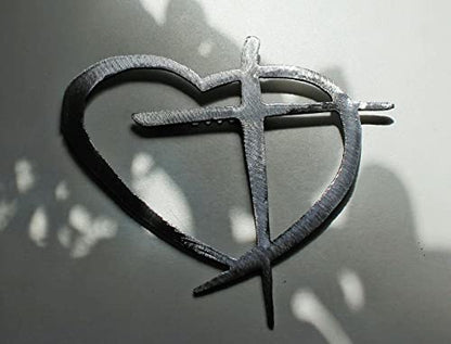 Heart with Cross Metal Wall Art Accent choose from 6 sizes and 2 color choices (Medium 14" x 15", Silver Polished Steel) - color: Silver Polished Steel, size: Medium 14" x 15"