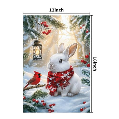 Winter Christmas Bunny Garden Flags 12x18 Double Sided Outside - color: Snow, size: 12x18 Inches