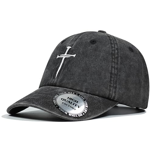 Christian Hats for Men Women,Jesus 3 Nail Cross Hat Christian Religious Gifts for Birthday/Christmas,Black and Silver - color: 201.black