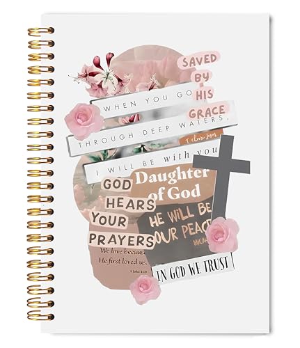 Welshower Pink Rose Floral Cross Christian Spiral Notebook Journal, Bible Verse Notebook for Note Taking, Bible Scripture Journal, Religious Prayer Journals for Woman, 5.5x8.3 Inch - color: Prayer Blank Book 03