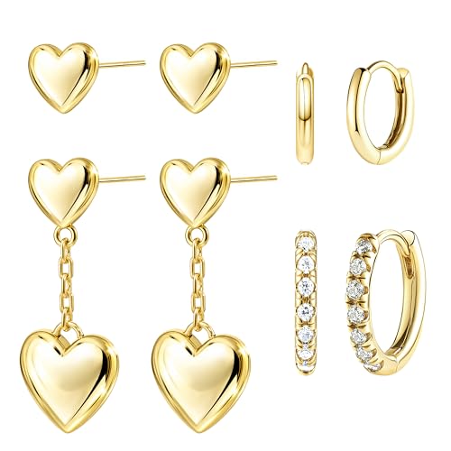 Small Gold Huggie Hoop Earrings Set for Women Men Hypoallergenic 14K Plated Stack Cartilage Earrings, Sterling Silver Multiple Piercing Lightweight Mini Thin Cute Dainty Trendy Jewelry Gifts for Women - color: Gold-Heart