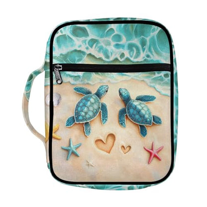 Suobstales Beach Turtle Starfish Seashell Heart Print Bible Cover Carrying Book Case for Women Men Lightweight Bible Bag Bible Protective with Handle and Zippered Pocket - color: Beach Turtle Starfish Seashell Heart