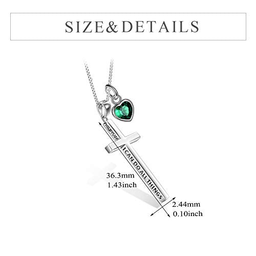 POPLYKE Cross Necklace 925 Sterling Silver Philippians 4:13 I Can Do All The Things Inspirational Necklace Gifts for Women Men 20+2'' - color: silver-05 May