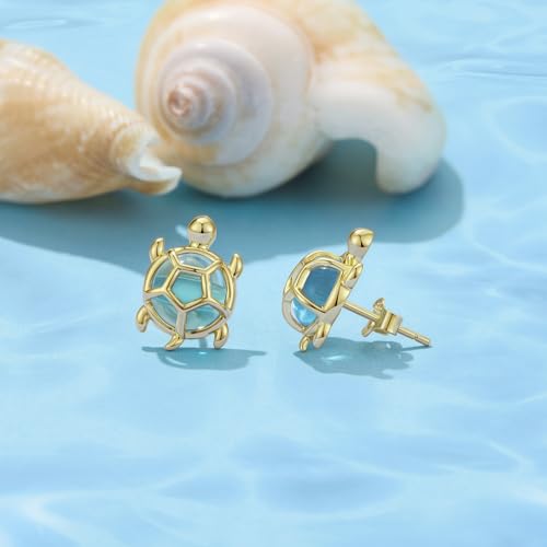Cute Stud Earrings for Women Dachshund Koi Fish Sea Star Sea Turtle Sea Conch Earrings 14K Gold Plated Dainty Stud Earring funky Jewerly - color: Gole Turtle