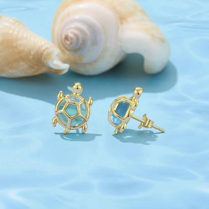 Cute Stud Earrings for Women Dachshund Koi Fish Sea Star Sea Turtle Sea Conch Earrings 14K Gold Plated Dainty Stud Earring funky Jewerly - color: Gole Turtle
