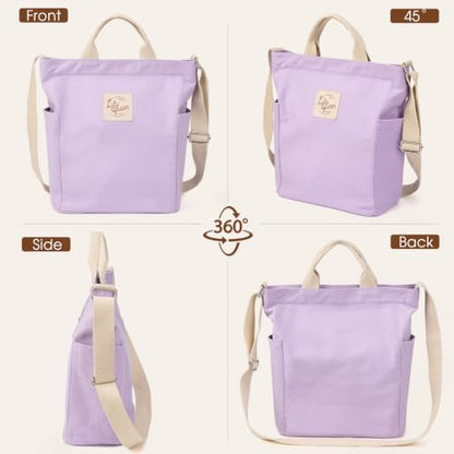 Lily queen Women Canvas Tote Handbags Casual Shoulder Work Bag Crossbody - color: Purple