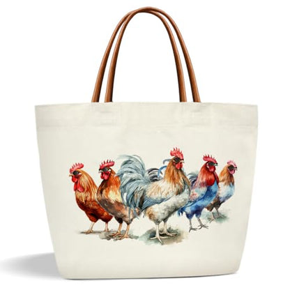 Chicken Bag Chicken Tote Bag, Chickens Gifts for Women, Rooster Canvas Tote Bag For Women, Grocery Shopping Handbag -49 - style: Chicken