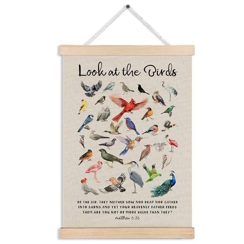 MKIJUHB Look At the Birds Christian Wall Art Decor, Matthew 6:26 Bible Verse Religious Framed Hanging Canvas Prints for Church Prayer Room Home Living Room Walls Decorations, 12x16 Inch - color: Christian Canvas wall art decor 15