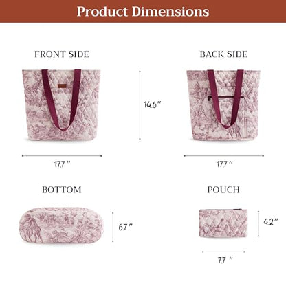 Maison d' Hermine Shopping Bags Cotton Quilted Tote Bag with Zipper Pockets - color: 007 - the Miller - Red