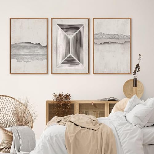 CHDITB Modern Abstract Canvas Wall Art, Neutral Framed Art Prints, Black Beige Large Wall Painting, Geometric Line Textured Minimalist Wall Decor for Living Room Bedroom Dining Room Office 24"x36"x3 - color: Abstract Line, size: 24"L x 36"W