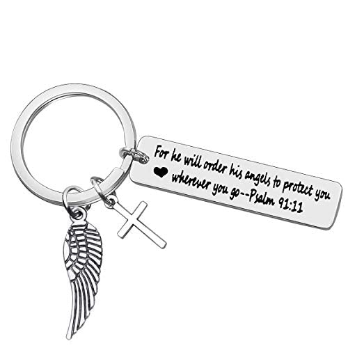 Bible Verse Keychain Religious Jewelry for He Will Order His Angels to Protect You Wherever You Go Faith Key Chain Christian Gift Religious Keychain Thanksgiving Christmas Birthday Easter Prayer Gift