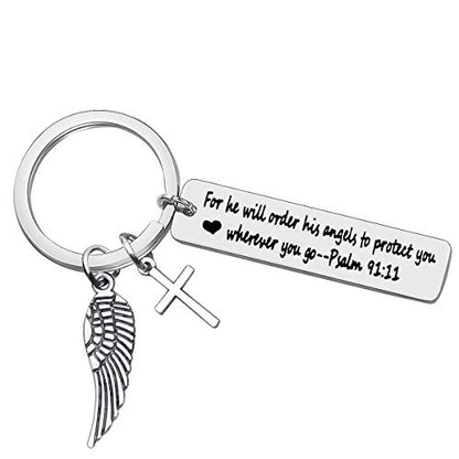Bible Verse Keychain Religious Jewelry for He Will Order His Angels to Protect You Wherever You Go Faith Key Chain Christian Gift Religious Keychain Thanksgiving Christmas Birthday Easter Prayer Gift