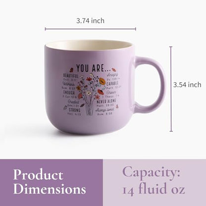 Christian Gifts – Bible Verse Ceramic Coffee Mug 14oz, Wildflower Faith Mug, Dishwasher & Microwave Safe, Inspirational Gift for Friends & Women - color: Lilac and Cream